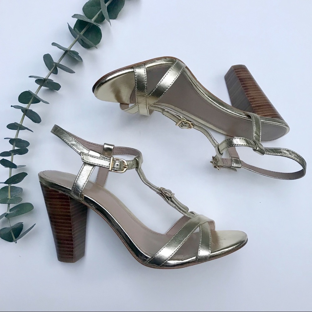 NWT J.Crew gold  block heel sandals.